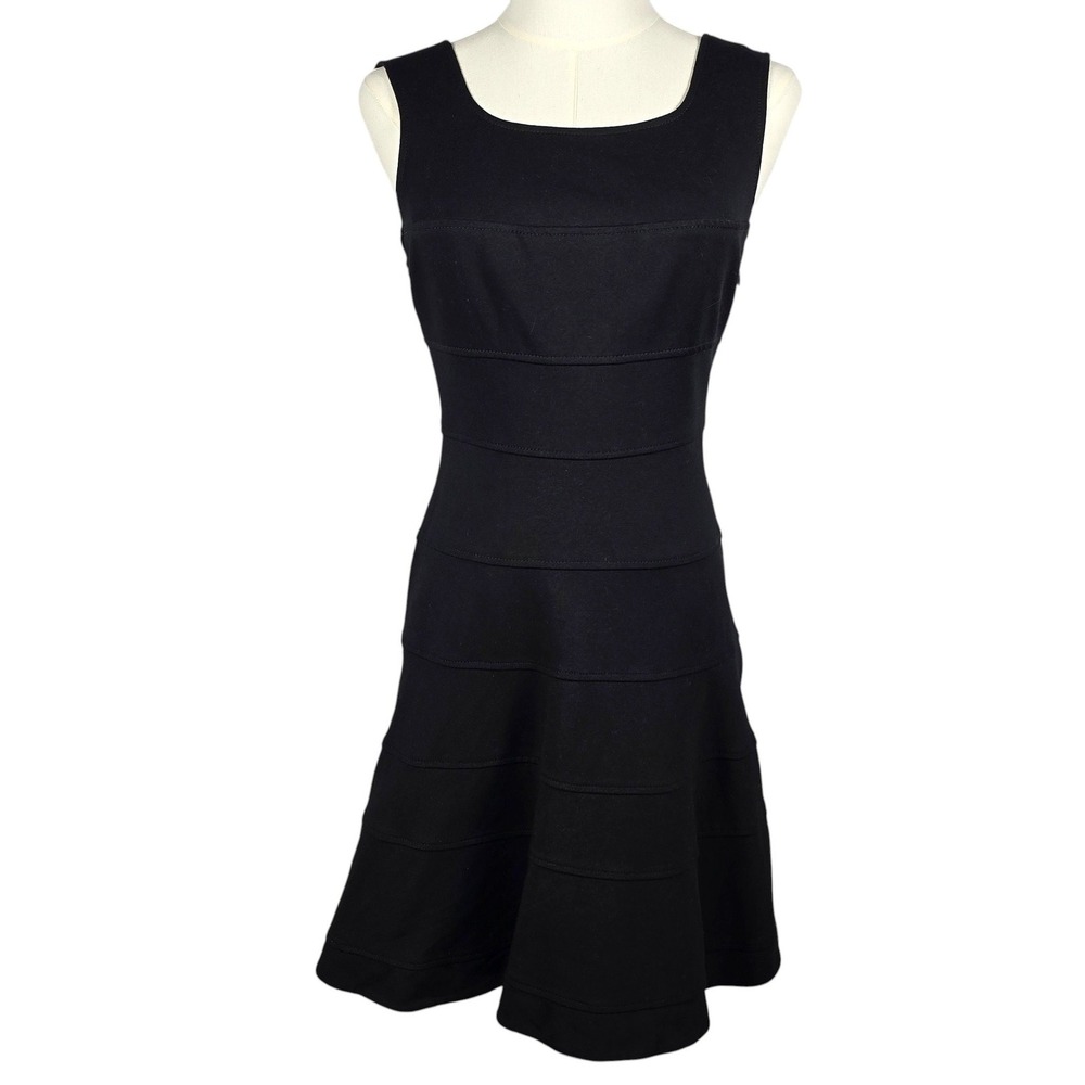 Trina Turk Black Tiered Fit & Flare Dress Womens Size 4‎ Square Neck Sleeveless